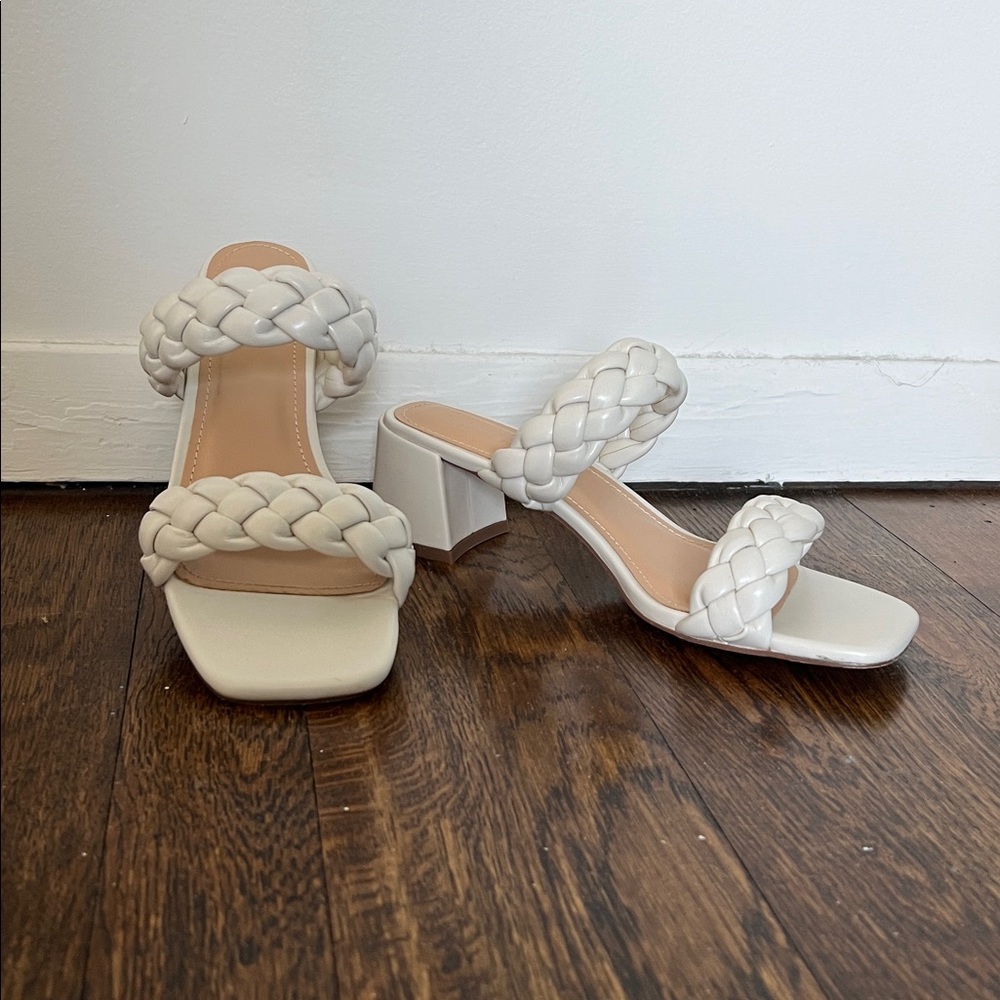 Cushionaire Women's Cream Braided Heeled Sandals